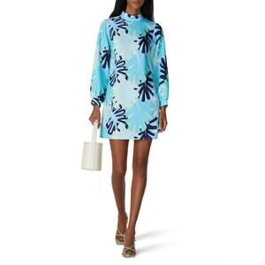 Sail to Sable Mock Neck Dress Long Sleeve Shift Palm Print Midi Sz 8